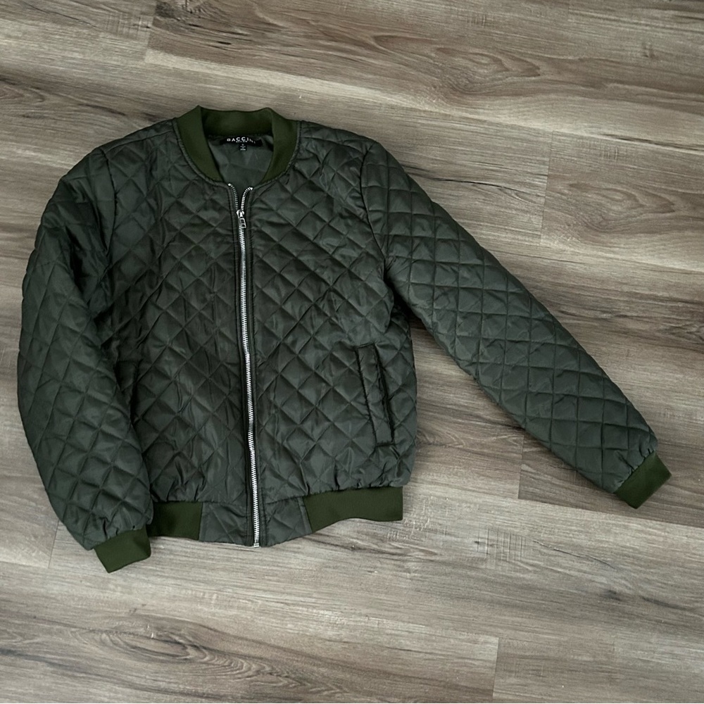 BACCINI Olive Green Quilted Bomber Jacket women Sz Small